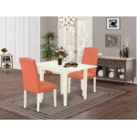 Dining Set 3 Pcs, Two Chairs, Table, Linen White Finish Hardwood, Pink Flamingo Color Pu Leather