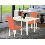 3-Pc Rectangle Dinette Set, Nail Head Chairs, Butterfly Leaf Dining Table, Linen White