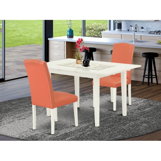 3-Pc Rectangle Dinette Set, Nail Head Chairs, Butterfly Leaf Dining Table, Linen White