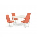 5Pc Rectangle Dinette Set, Nail Head Dining Chairs, Butterfly Leaf Dining Table, Linen White