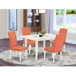 5Pc Rectangle Dinette Set, Nail Head Dining Chairs, Butterfly Leaf Dining Table, Linen White