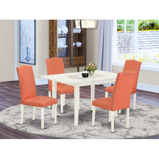 5Pc Rectangle Dinette Set, Nail Head Dining Chairs, Butterfly Leaf Dining Table, Linen White