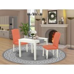 3Pc Square 36" Table, Pair Of Parson Chair, Linen White Leg, Pu Leather Color Pink Flamingo