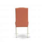 3Pc Round 42" Dinette Table, Pair Of Parson Chair, Linen White Leg, Pu Leather Color Pink Flamingo