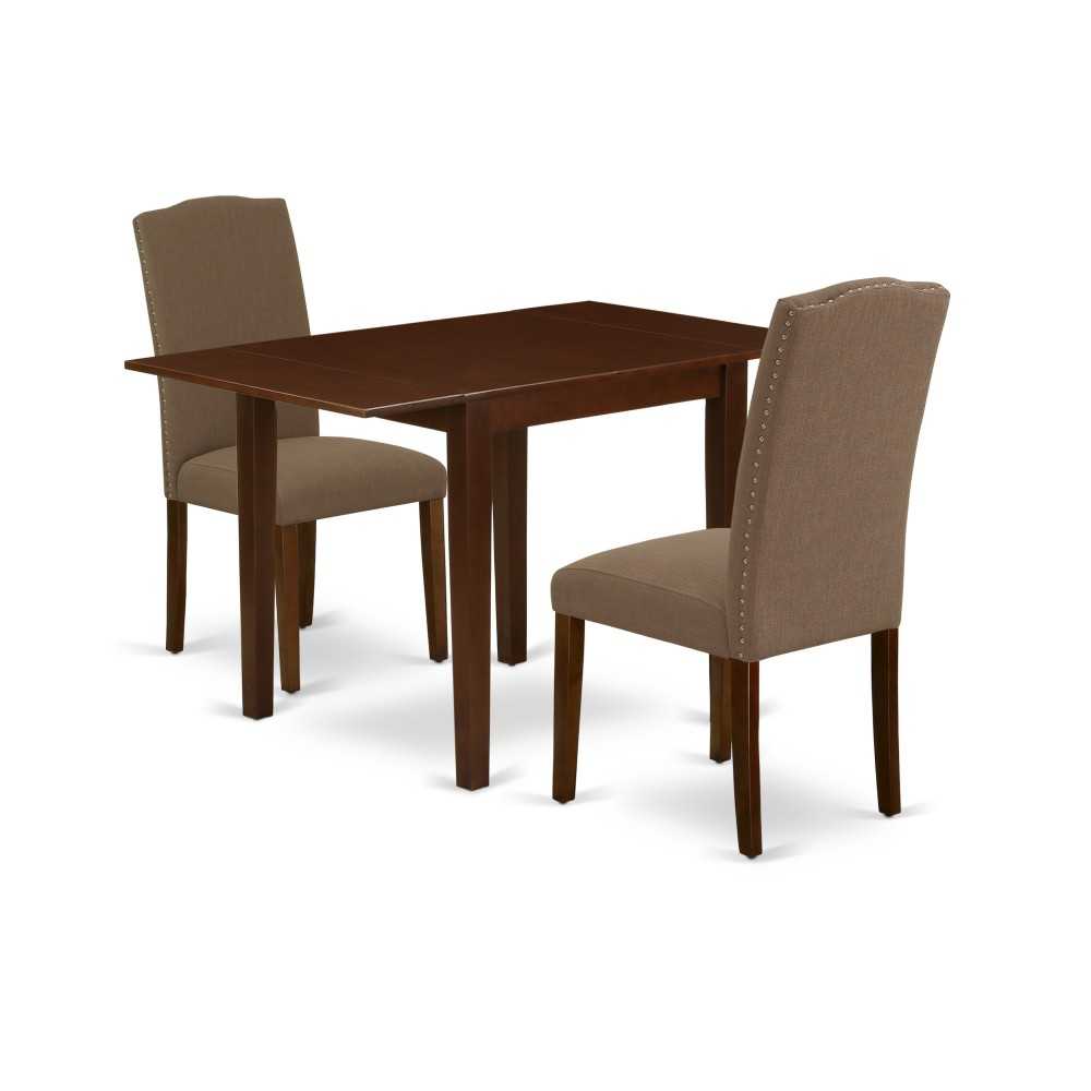 Dining Set 3 Pcs, 2 Parson Chairs, Table, Mahogany Finish Hardwood, Coffee Color