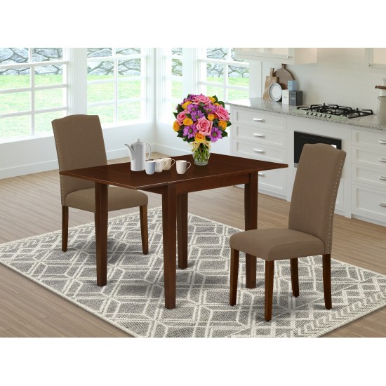 Dining Set 3 Pcs, 2 Parson Chairs, Table, Mahogany Finish Hardwood, Coffee Color