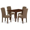 Dinette Set 5 Pcs Four Parson Chairs, Breakfast Table Mahogany Finish Hardwood Coffee Color