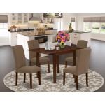 Dinette Set 5 Pcs Four Parson Chairs, Breakfast Table Mahogany Finish Hardwood Coffee Color