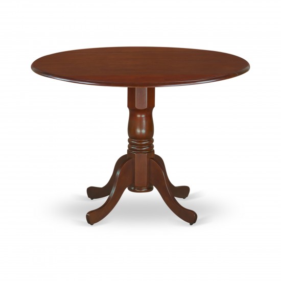 3Pc Round 42" Kitchen Table, Two 9-Inch Drop Leaves, Pair Of Parson Chair, Mahogany Leg, Dark Coffee