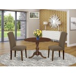 3Pc Dining Set, 1 Drop Leaves Table, 2 Dark Coffee Upholstered Chair High Back, Nail Heads, Mahogany Finish