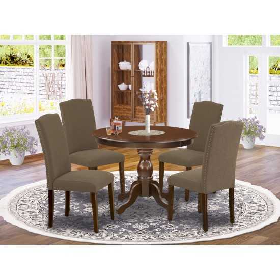 5Pc Kitchen Set, Mahogany Dining Table, 4 Dark Coffee Kitchen & Dining Chairs Back, Nail Heads, Mahogany Finish