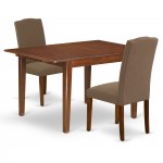 3Pc Rectangular 42/54" Dining Table, 12 In Butterfly Leaf, Pair Of Parson Chair, Mahogany Leg, Dark Coffee