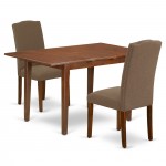 3Pc Rectangular 48/60" Dinette Table, 12 In Self Storing Butterfly Leaf, 2 Parson Chair, Mahogany Leg, Dark Coffee