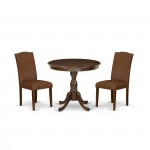 3 Pc Dinette Sets, 1 Table, 2 Brown Faux Leather Upholstered Chair High Back, Nail Heads, Mahogany Finish