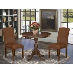 3 Pc Dinette Sets, 1 Table, 2 Brown Faux Leather Upholstered Chair High Back, Nail Heads, Mahogany Finish