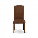 5Pc Round 42" Kitchen Table, Two 9-Inch Drop Leaves, Four Parson Chair, Mahogany Leg, Brown Flaux Leather