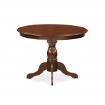 5 Pc Dining Set, Mahogany Round Table, 4 Brown Faux Leather Parson Chairs, High Back, Mahogany Finish