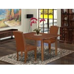 3Pc 42/54" Dining Table, 12 In Butterfly Leaf, Pair Of Parson Chair, Mahogany Leg, Brown Flaux Leather