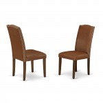 3Pc 42/54" Dining Table, 12 In Butterfly Leaf, Pair Of Parson Chair, Mahogany Leg, Brown Flaux Leather