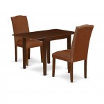 Dining Set 3 Pcs, Two Chairs For Room, Table, Mahogany Finish Hardwood, Brown Color Pu Leather