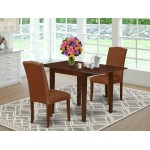 Dining Set 3 Pcs, Two Chairs For Room, Table, Mahogany Finish Hardwood, Brown Color Pu Leather