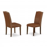 Dining Set 3 Pcs, Two Chairs For Room, Table, Mahogany Finish Hardwood, Brown Color Pu Leather