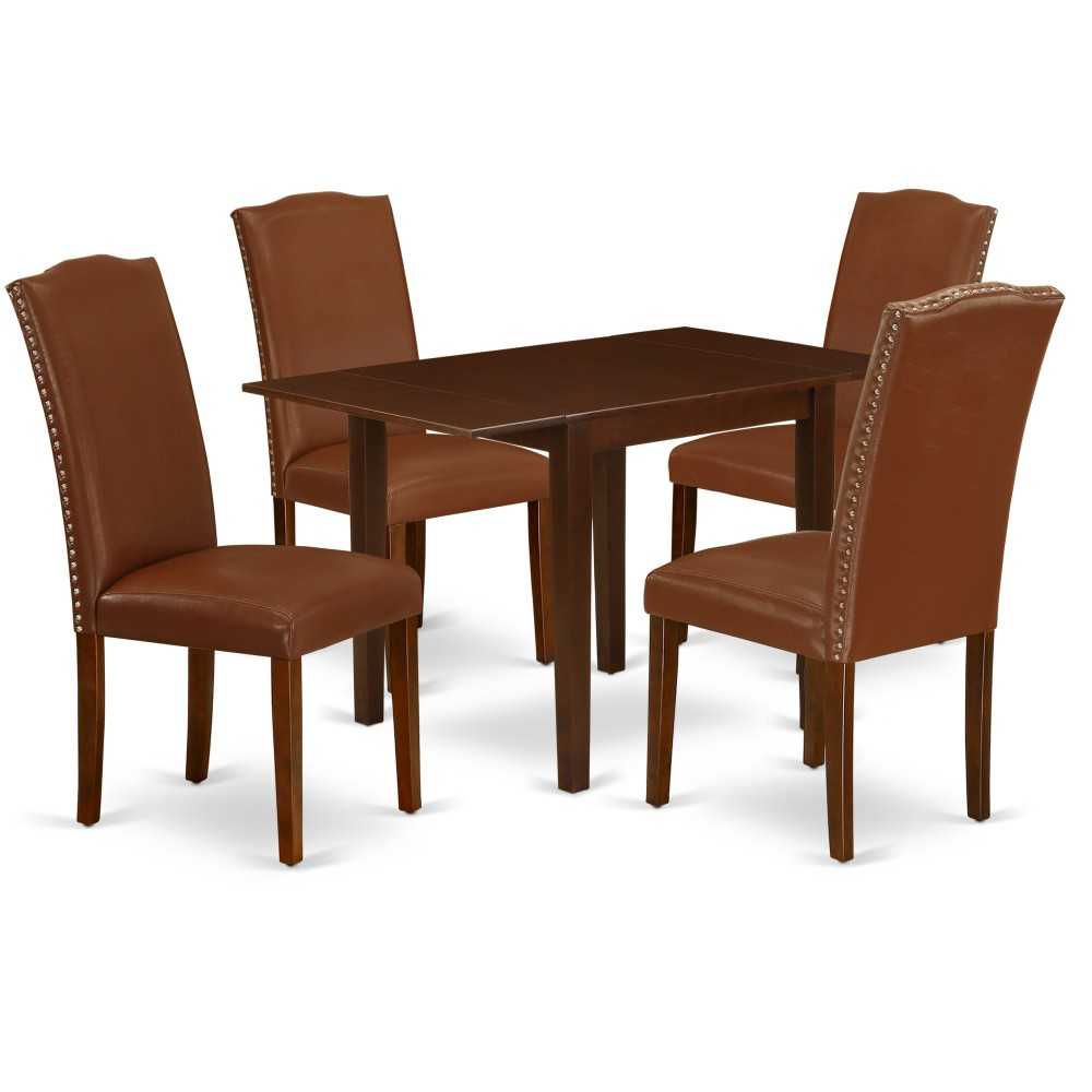 Dining Set 5 Pcs Four Dining Chairs, Table Mahogany Finish Hardwood Brown Color Pu Leather Dining Set 5 Pcs Four Dining Chairs, Table Mahogany Finish Hardwood Brown Color Pu Leather