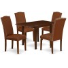 Dining Set 5 Pcs Four Dining Chairs, Table Mahogany Finish Hardwood Brown Color Pu Leather