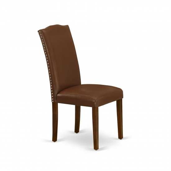 Dining Set 5 Pcs Four Dining Chairs, Table Mahogany Finish Hardwood Brown Color Pu Leather