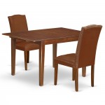 3Pc Rectangular 42/53.5" Table, 12 In Butterfly Leaf, Pair Of Parson Chair, Mahogany Leg, Brown Flaux Leather