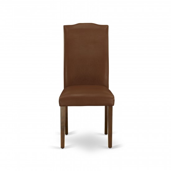 5Pc Rectangle 42/53.5" Dinette Table, 12 In Leaf, Four Parson Chair, Mahogany Leg, Brown Flaux Leather