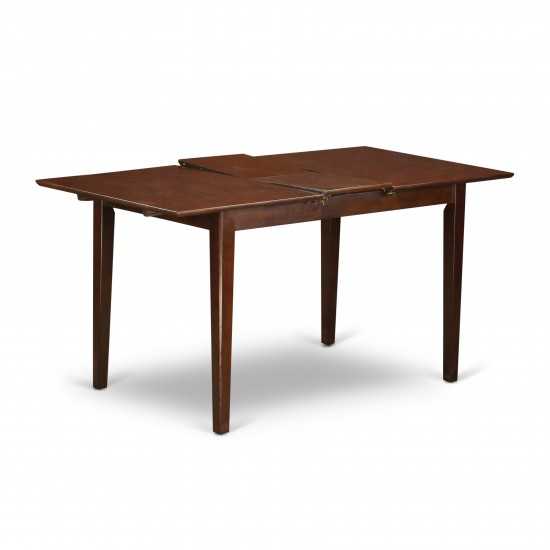 3Pc 48/60" Dinette Table, 12 In Self Storing Butterfly Leaf, 2 Parson Chair, Mahogany Leg, Brown Flaux Leather