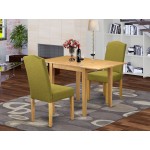 Dining Set 3 Pcs, 2 Parson Chairs, Wooden Table, Oak Finish Wood, Light Pickle Color