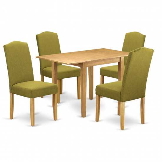 Dining Set 5 Pcs, Four Chairs, Table, Oak Finish Solid Wood, Light Pickle Color