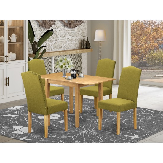 Dining Set 5 Pcs, Four Chairs, Table, Oak Finish Solid Wood, Light Pickle Color