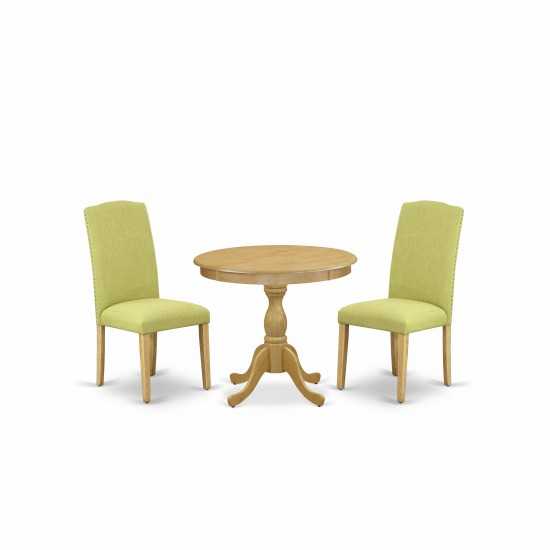 3 Pc Dinette Sets, 1 Dining Table, 2 Limelight Upholstered Dining Chairs High Back, Nail Heads- Oak Finish