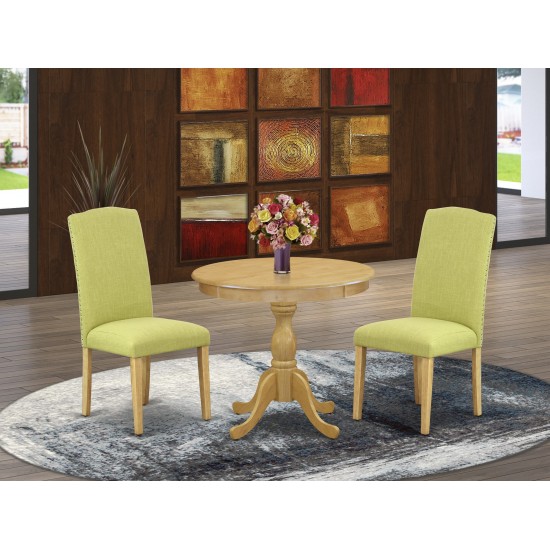 3 Pc Dinette Sets, 1 Dining Table, 2 Limelight Upholstered Dining Chairs High Back, Nail Heads- Oak Finish