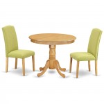 3Pc Rounded 36" Dining Table And 2 Parson Chair, Oak Leg And Fabric Limelight