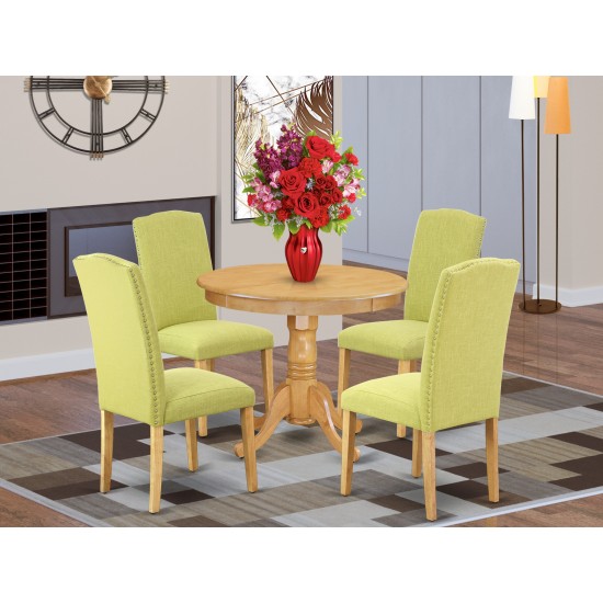 5Pc Round 36" Table And 4 Parson Chair With Oak Leg And Linen Fabric Limelight