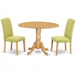 3Pc Round 42" Kitchen Table, Two 9-Inch Drop Leaves, Pair Of Parson Chair, Oak Leg, Limelight