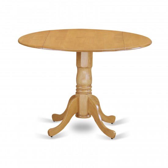 3Pc Round 42" Kitchen Table, Two 9-Inch Drop Leaves, Pair Of Parson Chair, Oak Leg, Limelight