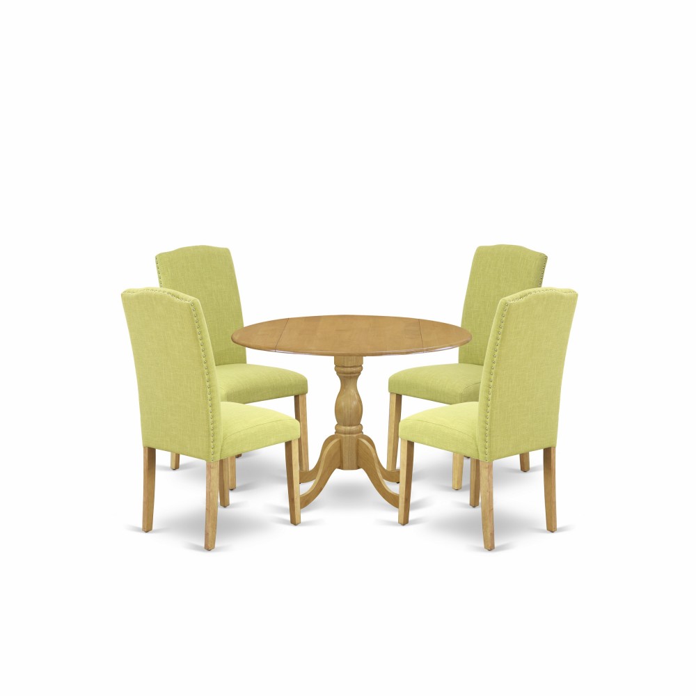 5 Pc Dining Set, Oak Round Table, 4 Limelight Chairs, High Back, Oak Finish 5 Pc Dining Set, Oak Round Table, 4 Limelight Chairs, High Back, Oak Finish