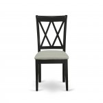 3Pc Dinette Set, Rounded Kitchen Table, Drop Leaves, Two Doublexback Linen Seat Dining Chairs, Black Finish