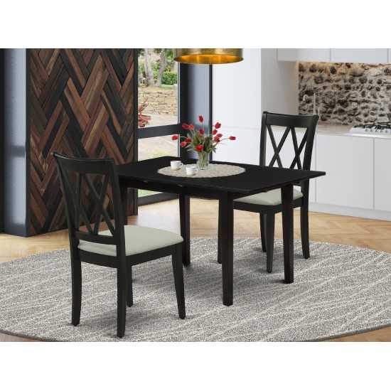 3-Pc Dining Table Set 2 Dining Chairs, Butterfly Leaf Dinette Table, Black