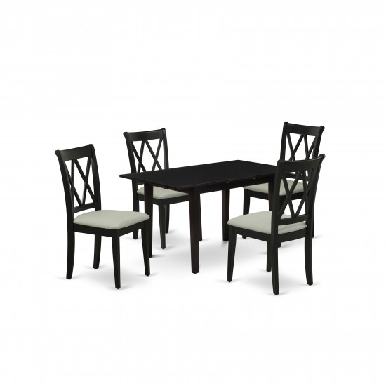 5-Pc Wood Dinette Set 4 Dining Chair, Butterfly Leaf Wood Table, Black