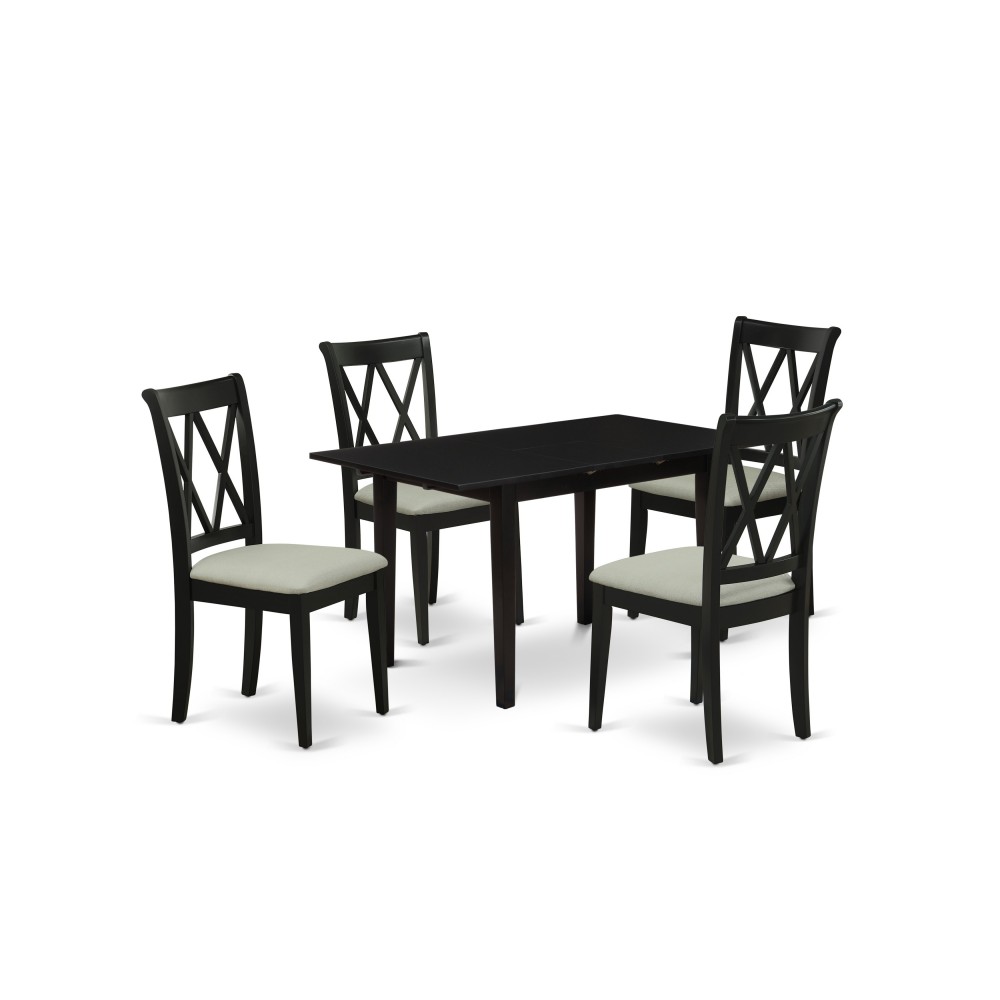 5-Pc Wood Dinette Set 4 Dining Chair, Butterfly Leaf Wood Table, Black 5-Pc Wood Dinette Set 4 Dining Chair, Butterfly Leaf Wood Table, Black