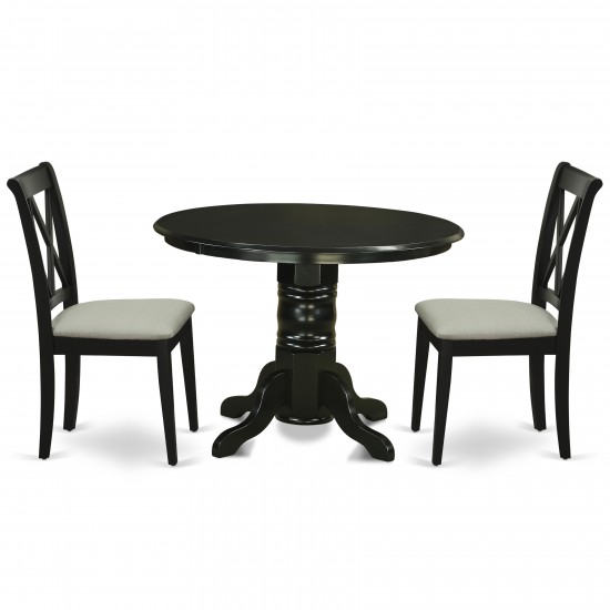 3Pc Dinette Set, Round Dining Table, Two Dining Chairs, Black Finish