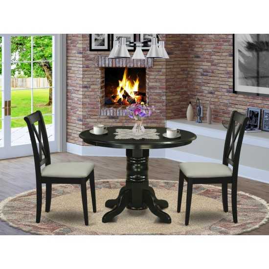 3Pc Dinette Set, Round Dining Table, Two Dining Chairs, Black Finish