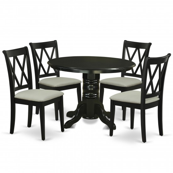 5Pc Dining Set, Round Table, Four Kitchen Chairs, Black Finish