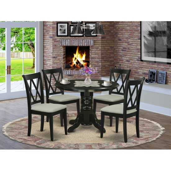 5Pc Dining Set, Round Table, Four Kitchen Chairs, Black Finish